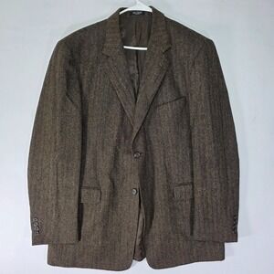 Stafford Men's Tweed Sport Coat Blazer Two Button Brown Heringbone Wool 44L‎